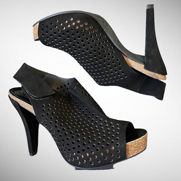 New Without Tags Vince Camuto Patrizia Black Suede Open Toe Heels Size 8M - Picture 2 of 6